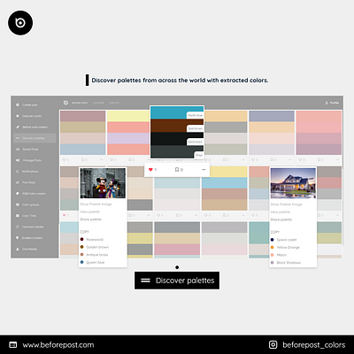Beforepost 3d animation beforepost branding color design extract graphic design logo motion graphics palette rgb text ui web