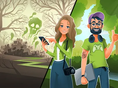 mascots for superkompy.cz computer czech forest illustration illustrator man mascot procreate texture toxic woman