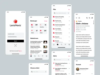 Legal Research Mobile App clean documents flat ios iphone legal list minimal mobile modern reading research sign in simple web app
