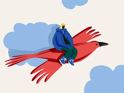 Cool girl on a bird adobe animation art art director bird clouds colors design drawing girl graphic design illustration illustrator minimal procreate street style