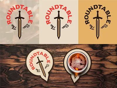 Roundtable Branding Continued bar bar branding beer branding branding identity coasters design drink coasters drinks king arthur logo logo design medieval sword table wood wooden table