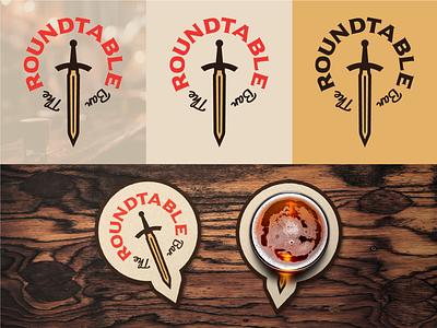 Roundtable Branding Continued bar bar branding beer branding branding identity coasters design drink coasters drinks king arthur logo logo design medieval sword table wood wooden table