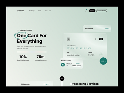 Cardify Credit Cards bank app banking cards clean credit card design finance finance web landing minimal product design website