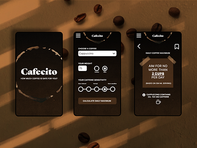 Cafecito - Coffee Calculator (Daily UI Challenge 004/100) 004 004 daily ui adobexd app dailyui dailyuichallenge design graphic design illustration ui