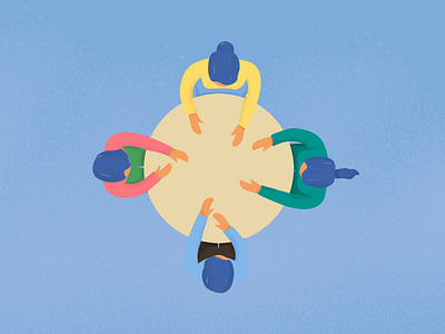 Roundtable education explainer illustration meeting noise people table talking video