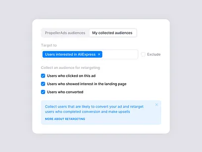 Audiences settings checkboxes design form hints product design settings smart hints system tabs ui ux web web application
