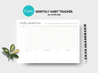 Editable Canva Monthly Habit Tracker canva monthly habit tracker flyer flyer template goal planner habit list habit log routine tracking habits