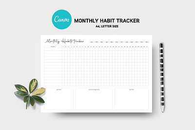 Editable Canva Monthly Habit Tracker canva monthly habit tracker flyer flyer template goal planner habit list habit log routine tracking habits