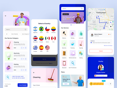 Home Service - App Project 🖐 application booking carpentry cleaning services electricity home home service house maps masonry mobile app on demand app painting plumb repair repairing services service technical service ui uiux