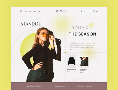 Drassy- Fashion Header Concept! 2k21 cloth clothing company ecommerce fashion fashiondesigner landing page menswear online shopping outfits shopping style summer uiux wear web web design website winter women fashion