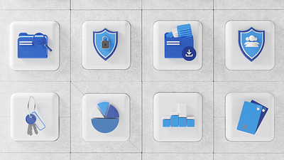 3D Icons 3d animation bank banking branding card chart charts design effects folder graphic design illustration keys magnifying glass shield ui ux