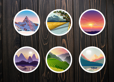 Nature stickers coloring design flat illustration landscape logo nature simple sticker vector