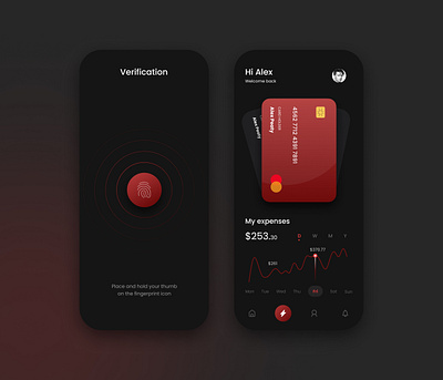 Mobile bank app app design bank black design finance interface mobile money product design red ui ux