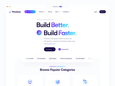 Landing Page: Flowbase.co LIVE! 3d 3d icons animation e commerce flowbase landing landing page landing page design market marketplace place saas store template store webflow