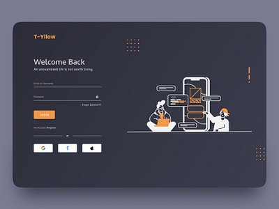 T-Yllow Login Page black illustration login login page register sign up sign up page ui ui ux ux