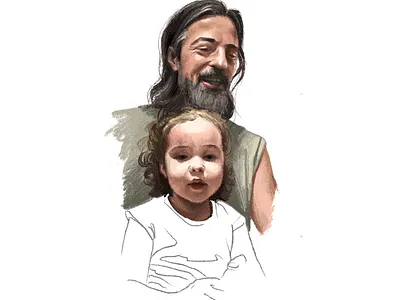 Dad with daughter art child children face illustration nature pencil people picture sketch ui