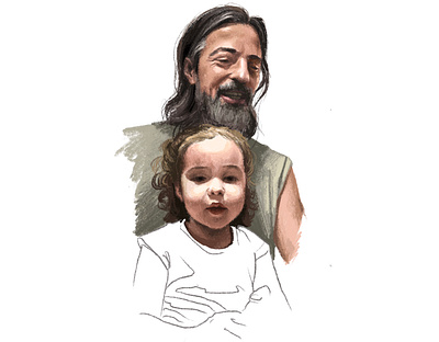 Dad with daughter art child children face illustration nature pencil people picture sketch ui