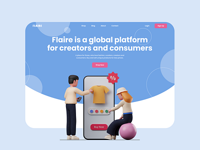 FLAIRE • Landing Page 3d 3dcharacter 3dillustration bubbles colorful fashion landing landingpage mainpage sale shop shopping ui ux web website
