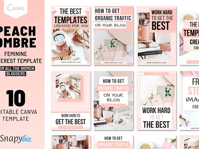 Peach Ombre Pinterest Template business influencers digital template digital templates instant download marketing design