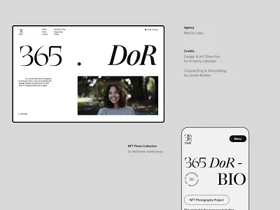 365 Days of Rae, NFT Photo Collection (New Behance case) behance case clean design figma interface mative labs model nft nft collection photo photography presentation ui ui design uidesign uiux user experience web design webdesign