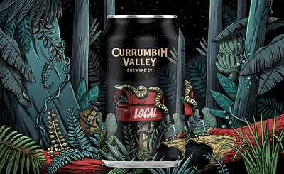 Local australia beer currumbin illustration ink package package design packaging snake woods