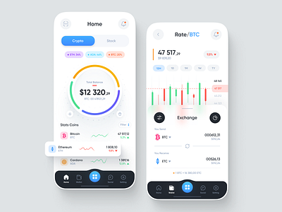 Crypto Currency Wallet App app design bank banking bitcoin coin crypto design ethe etherium finance illustration logo mobile mobile app mobile app design money traiding ui uiux ux