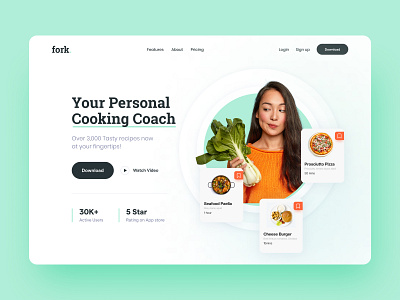 Recipe App Landing Page app landing page daily ui landing page modern recipe app ui user interface ux web design