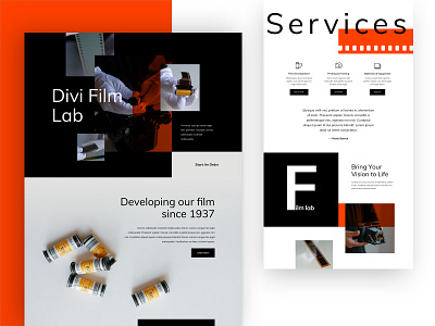 Film Lab Landing Page Design for Divi agency business design digital studio divi film film lab film studio landing page photo studio photography studio ui ux web design website