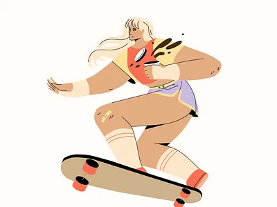 Girl on a longboard and a cup of coffee 2d character character design character illustration coffee girl illustration procreate skate skateboard skateboarding skater vector women
