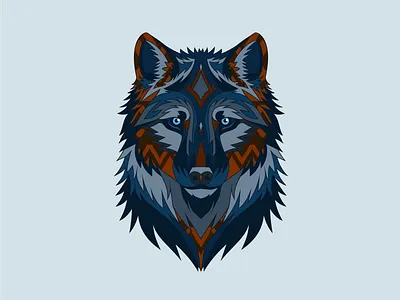 Patterned Wolf Illustration animal art deco cowboy design diamond geometric graphic design illustration logo montana mountains nature pattern pinstripe western wildlife wolf