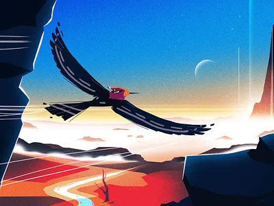 Free as a bird animal bird canyon color horizon illustration landscape light moon nature river texture vector