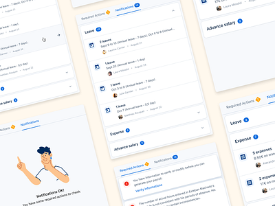 PayFit - Notification Center 🔔 advance salary bell design expense leave notification center notifications payroll requests required actions validations