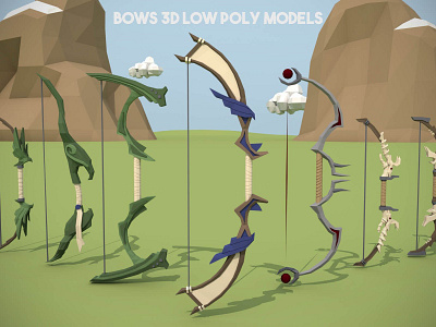 Bow 3D Low Poly Models 3d art asset assets bow game game assets gamedev games indie lowpoly medieval model models pack polygon set sets weapon weapons