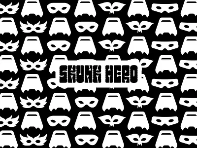 Skunk Hero action branding graphic design hero logo minimal pattern patterns simple simplistic skunk skunk hero super super hero superhero vector wordmark