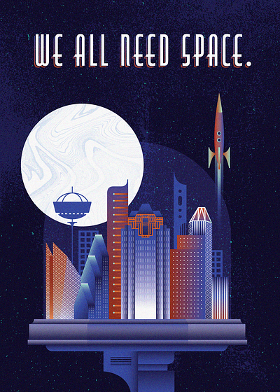 We all need space. astros celestial houston illustration nasa rocket skyline space stars texas