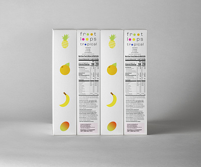 Froot Loops Redesign Cereal Box box box design breakfast cereal cereal box design food design food packaging fruit graphic design illustration minimalist nutritional label packaging packaging design redesign spine student work tropical