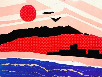 SUNSET beach collage collage art diy illustration landscape seaside sunset upcycling