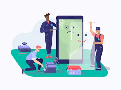 Repair mobile phone illustration branding character design flat fun graphic graphic design graphics hero image illustration mobile phone repair service site illustration web illustration website