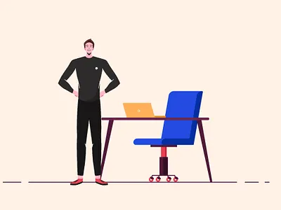 Man in front of a desk 2d character design dribbble flat design illustration inspirations minimal shot vector