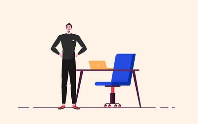 Man in front of a desk 2d character design dribbble flat design illustration inspirations minimal shot vector