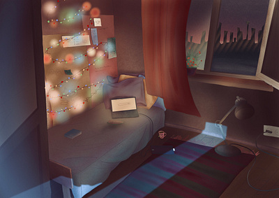 Home vibe 3 art artwork cozy cute design drawing graphicdesign home illustration illustrator light night rest room sweet home