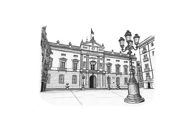 Tarragona's City Hall architecture artwork drawing illustration inkpen sketch