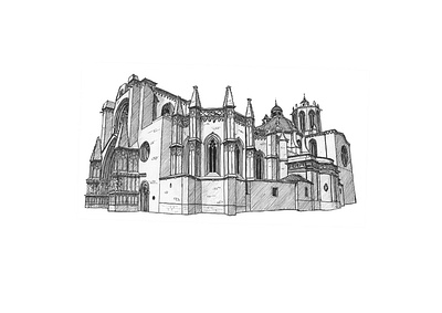 Tarragona's Cathedral architecture artwork drawing illustration inkpen sketch