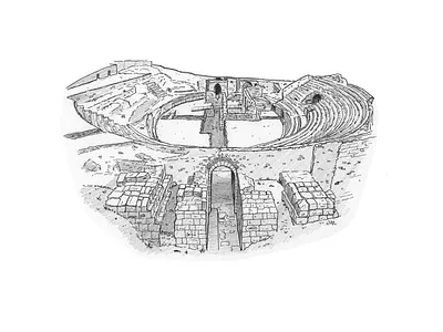 Roman Amphitheatre architecture artwork drawing illustration inkpen sketch