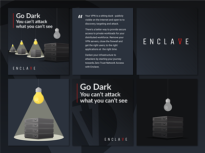 Enclave: Go Dark - Social Media Post branding campaign dark design digital design firewalls illustration illustrator infrastructure light bulbs networks public internet servers social media spotlight systems vector vpn servers zero trust network access