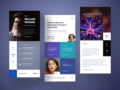 Online Courses App. app app design clean course design education k12 kid math mobile note online profile question school student teacher tutor ui video