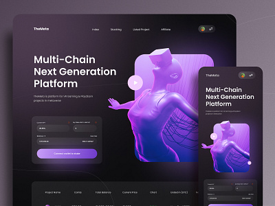 TheMeta - Multi-Chain Platform Landing Page 3d blockchain chrypto dark mode design header illustration internet landing page marketplace metaverse multichain nft ui ui ux uidesign webdesign website