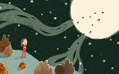 Illustration for the book concept “Where does the autumn go” art book illustration cartoon character design illustration kid raster