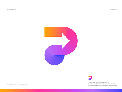 P + arrow + infinite loop Logo | Tech company / fintech branding btc colourful logo cryptocurrency finance fintech logo modern logo nft p letter logo payment mathod logo payment system software logo startup logo tech tech company tech logo technical techno technology technology icons
