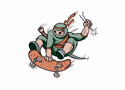 Sus Hi Eatstation Skateboarding Ninja character design freelance design illustration japanese mascot ninja branding ninja design ninja illustration orlando procreate illustration skateboarding sushi sushi ninja